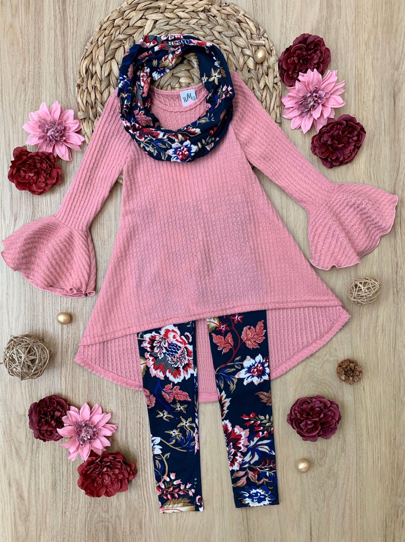 Abigail Peach Tunic Paisley Leggings & Scarf Set - Mia Belle Girls
