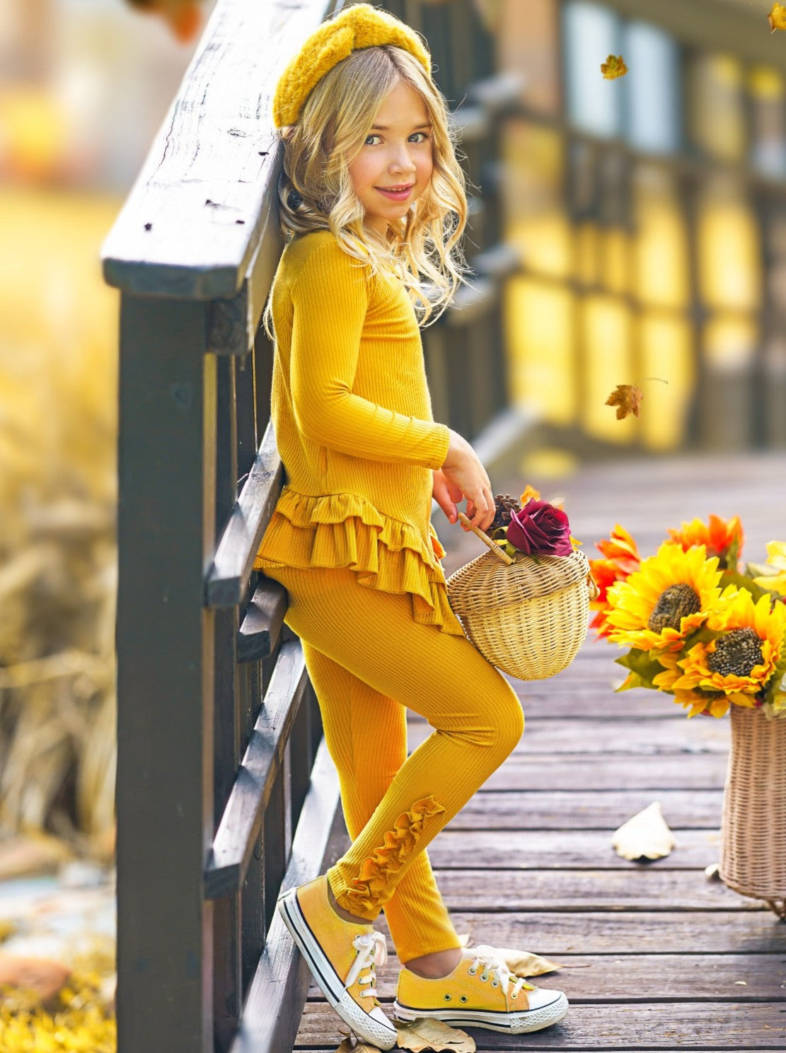 Cute Toddler Fall Sets | Girls Rib Knit Ruffle Hem Tunic & Legging Set