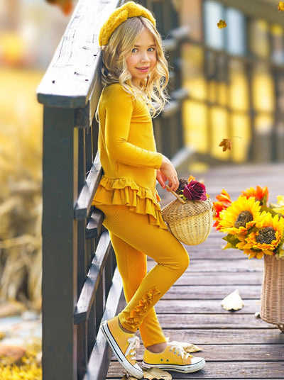 Cute Toddler Fall Sets | Girls Rib Knit Ruffle Hem Tunic & Legging Set