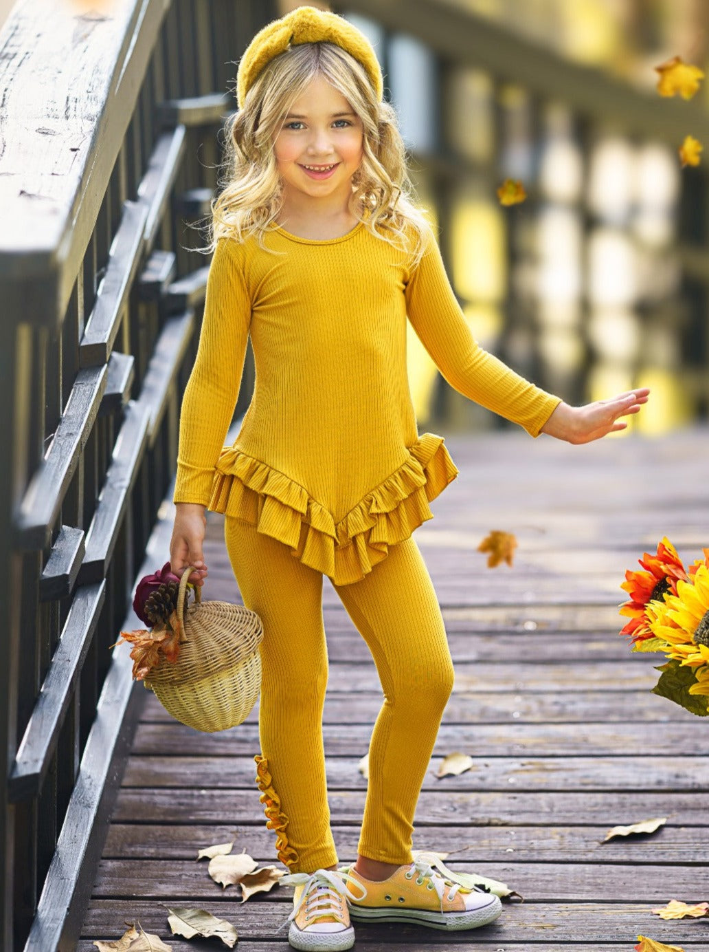 Cute Toddler Fall Sets | Girls Rib Knit Ruffle Hem Tunic & Legging Set