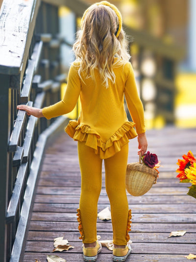 Cute Toddler Fall Sets | Girls Rib Knit Ruffle Hem Tunic & Legging Set