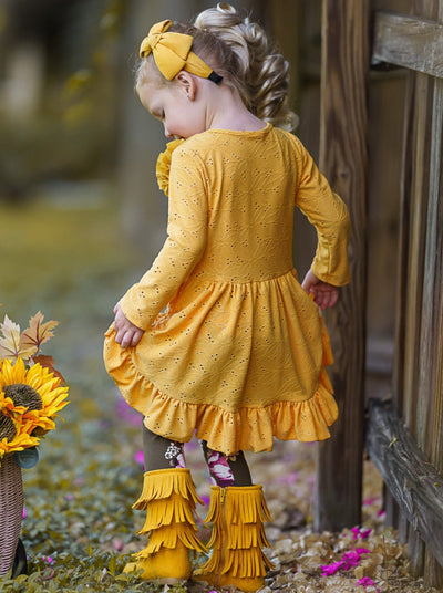 Girls Fall Clothes | Eyelet Ruffle Tunic Legging Set - Mia Belle Girls