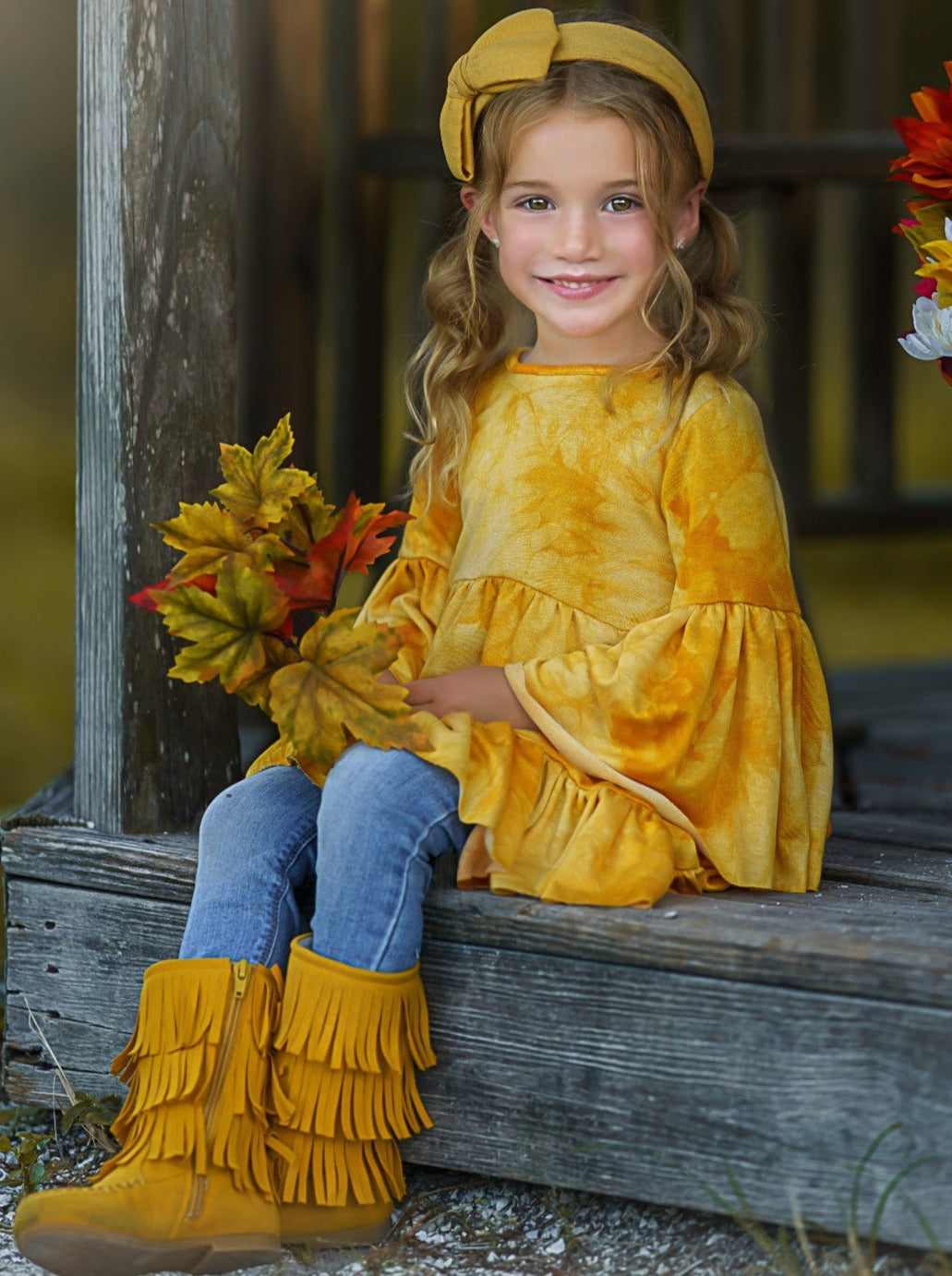 Girls Fall Clothes | Zoe Boho Golden Tie-Dye Tunic - Mia Belle Girls