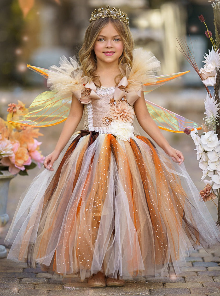 Kids Halloween Costume | Girls Golden Fairy Sparkle Tutu Dress