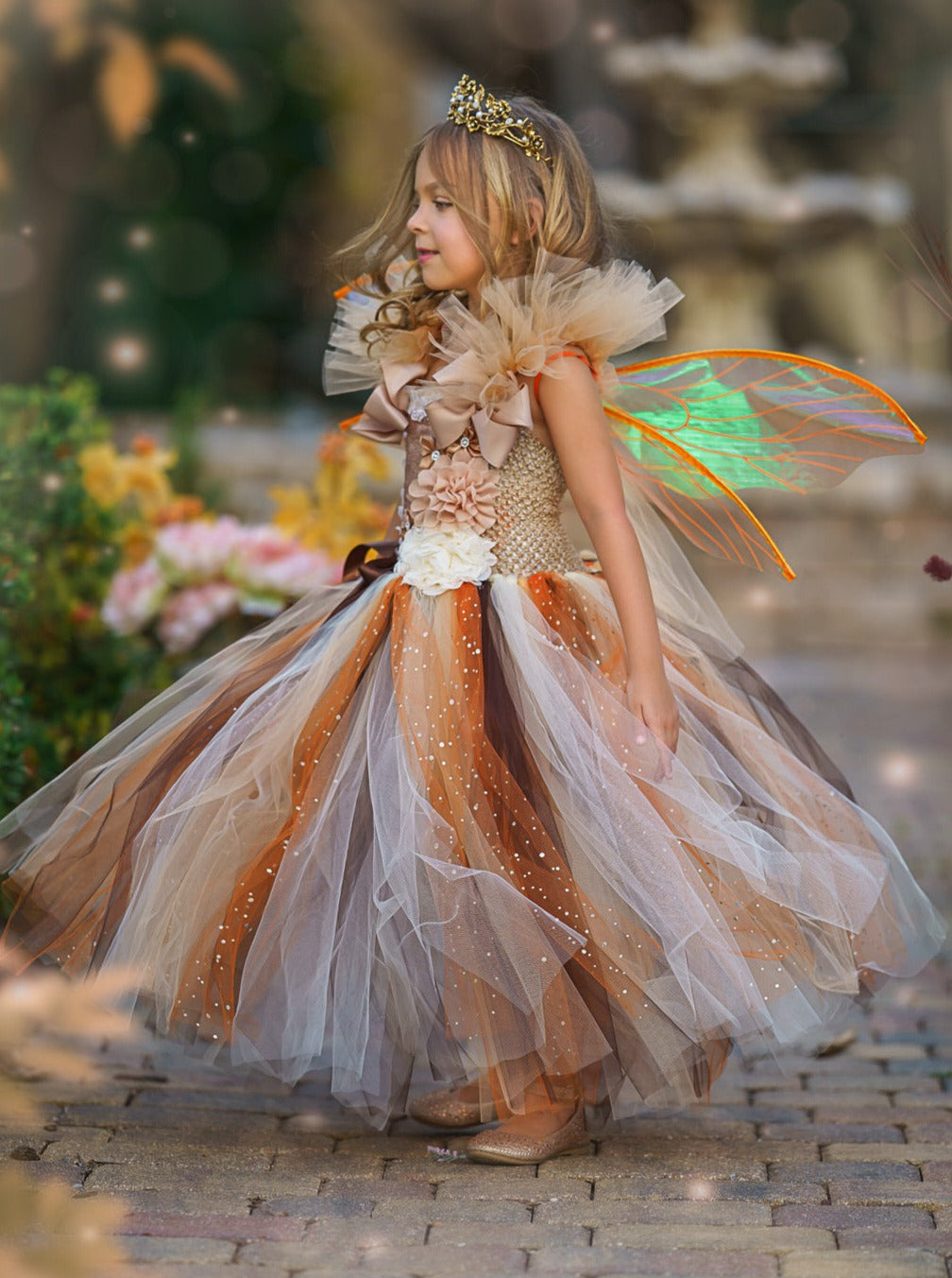 Kids Halloween Costume | Girls Golden Fairy Sparkle Tutu Dress