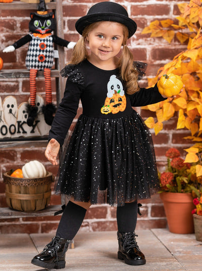 Girls Halloween Apparel | Toddlers Ghost Sequin Sparkle Tutu Dress