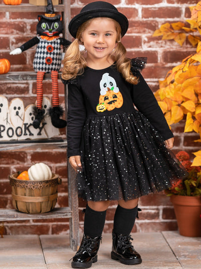 Girls Halloween Apparel | Toddlers Ghost Sequin Sparkle Tutu Dress