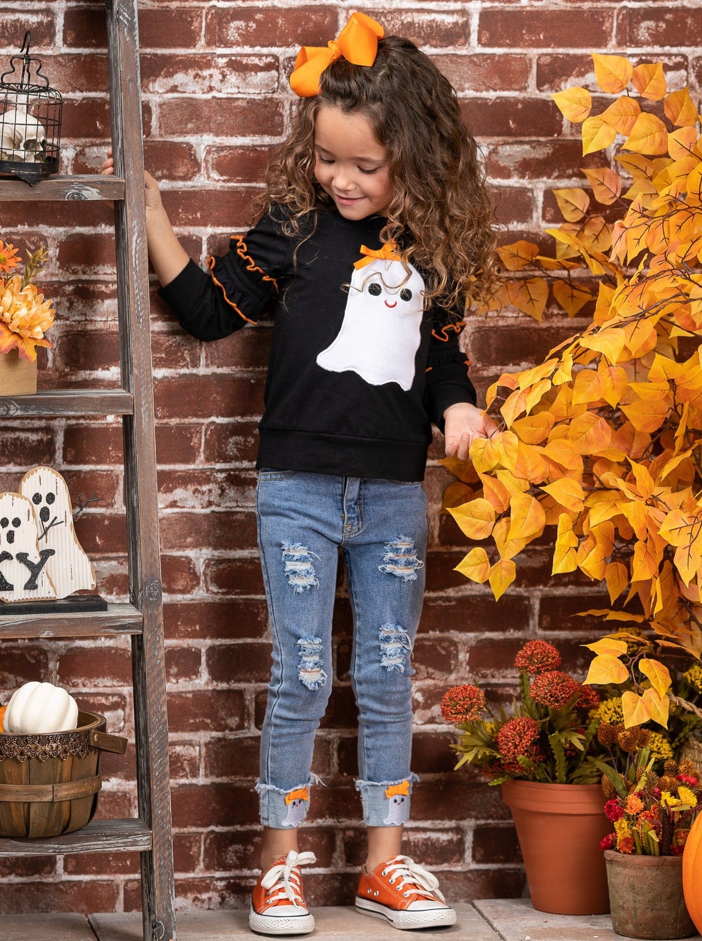 Girls Halloween Apparel Pullover & Cuffed Jeans Set - Mia Belle Girls