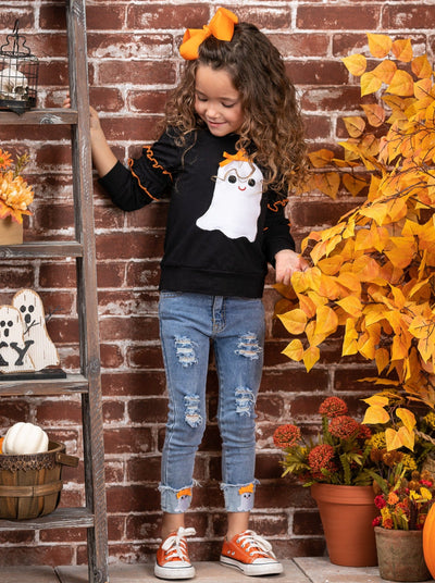 Girls Halloween Apparel Pullover & Cuffed Jeans Set - Mia Belle Girls