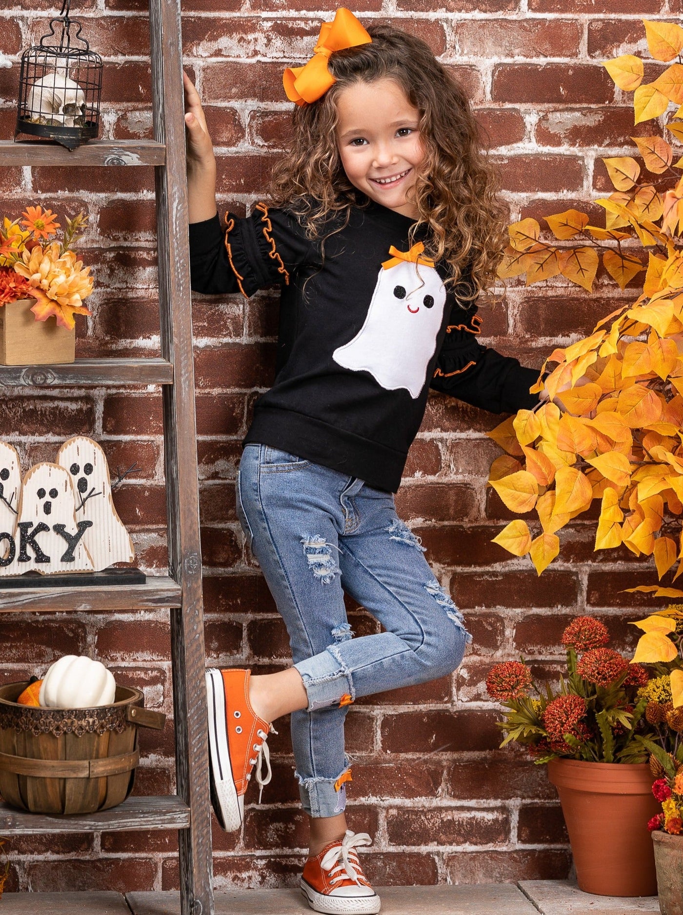 Girls Halloween Apparel Pullover & Cuffed Jeans Set - Mia Belle Girls