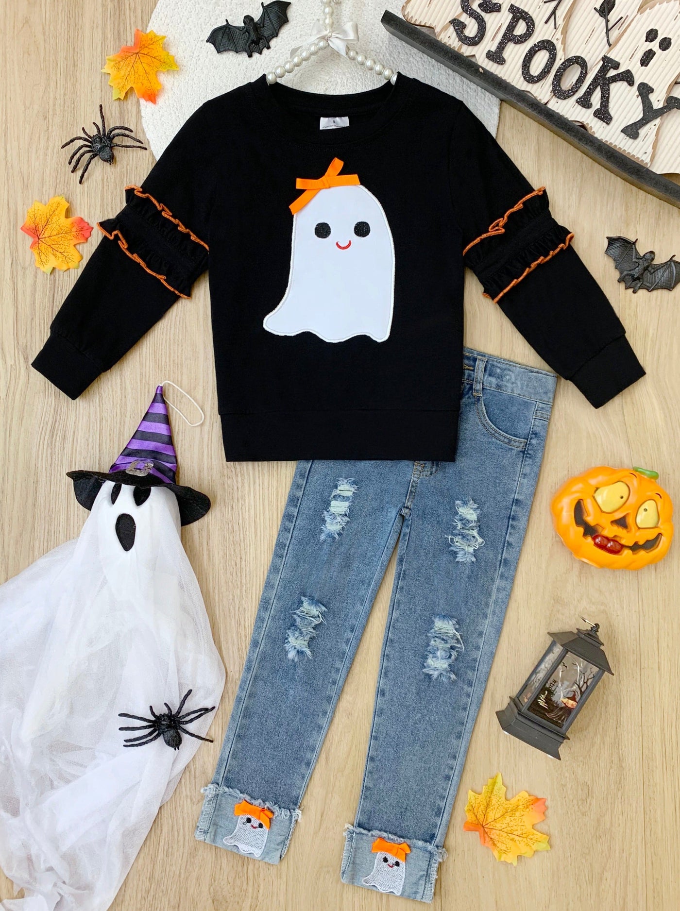 Girls Halloween Apparel Pullover & Cuffed Jeans Set - Mia Belle Girls