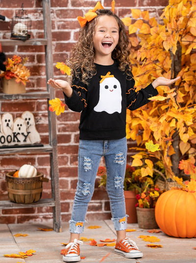 Girls Halloween Apparel Pullover & Cuffed Jeans Set - Mia Belle Girls