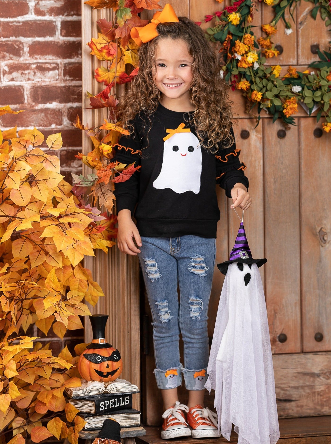 Girls Halloween Apparel Pullover & Cuffed Jeans Set - Mia Belle Girls
