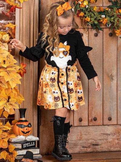 Girls Halloween Apparel | Cute Ghost Top & Skirt Set - Mia Belle Girls