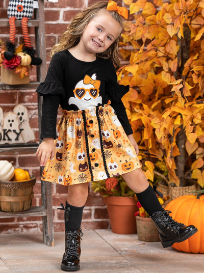 Girls Halloween Apparel | Cute Ghost Top & Skirt Set - Mia Belle Girls