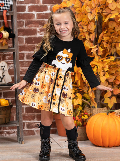 Girls Halloween Apparel | Cute Ghost Top & Skirt Set - Mia Belle Girls