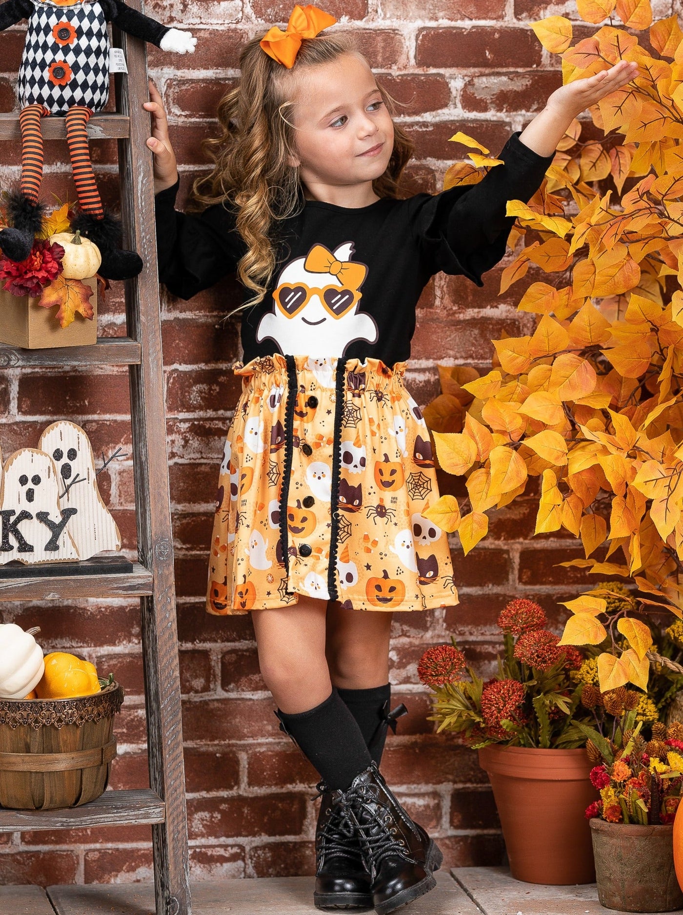 Girls Halloween Apparel | Cute Ghost Top & Skirt Set - Mia Belle Girls