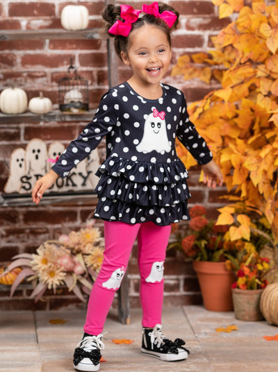 Girls Halloween Polka Dot Ruffle Tunic & Legging Set - Mia Belle Girls