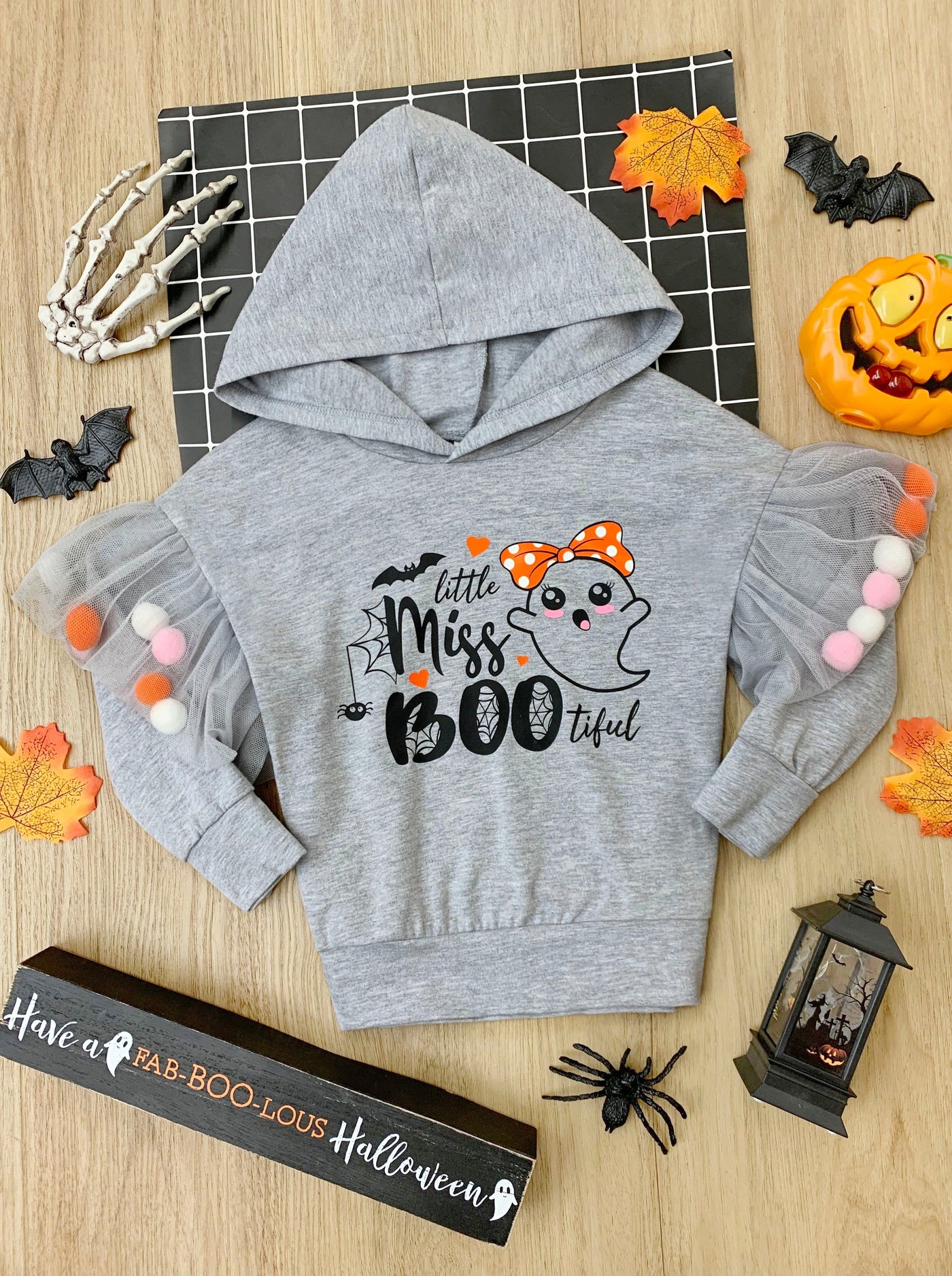 Girls Halloween Tops | Miss Boo-tiful Hooded Top | Mia Belle Girls