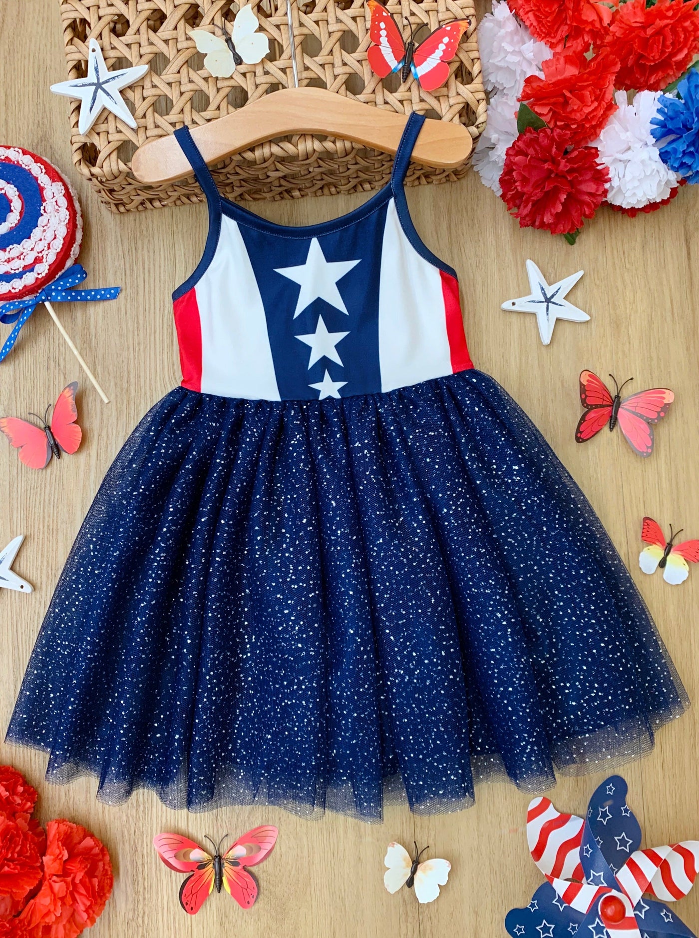 Girls 4th of July Dresses | Star Spangled Glitter Tulle Tutu Dress
