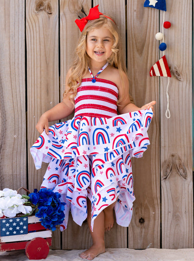 Girls 4th of July Outfits | US Themed Smocked Top Handkerchief Dress