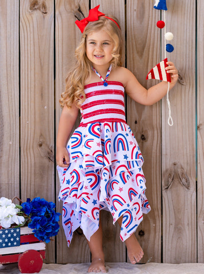 Girls 4th of July Outfits | US Themed Smocked Top Handkerchief Dress