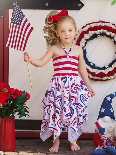 Girls 4th of July Outfits | US Themed Smocked Top Handkerchief Dress