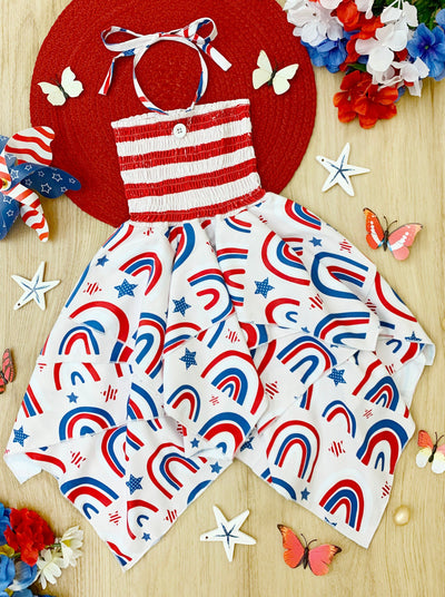 Girls 4th of July Outfits | US Themed Smocked Top Handkerchief Dress