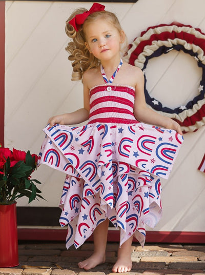 Girls 4th of July Outfits | US Themed Smocked Top Handkerchief Dress