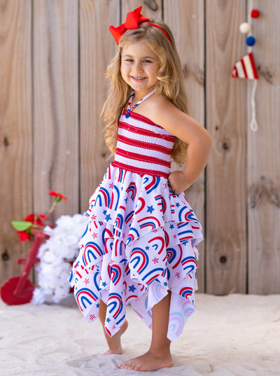 Girls 4th of July Outfits | US Themed Smocked Top Handkerchief Dress
