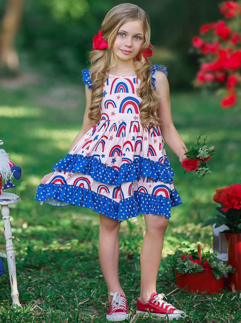 Girls 4th of July Dress | Lace Tiered Ruffle Dress - Mia Belle Girls