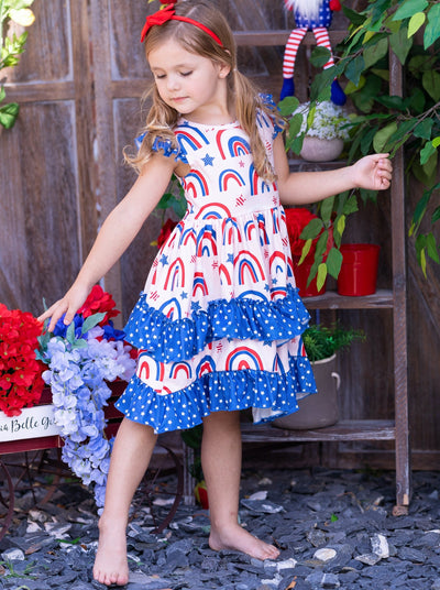 Girls 4th of July Dress | Lace Tiered Ruffle Dress - Mia Belle Girls