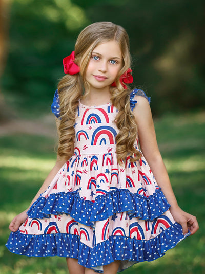 Girls 4th of July Dress | Lace Tiered Ruffle Dress - Mia Belle Girls