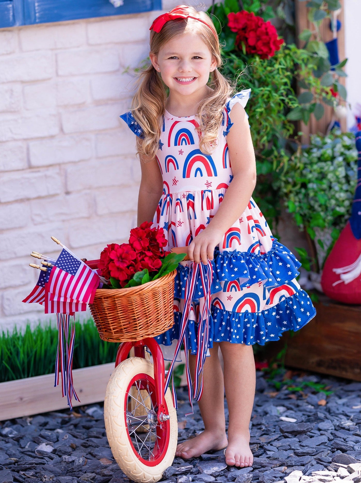 Girls 4th of July Dress | Lace Tiered Ruffle Dress - Mia Belle Girls