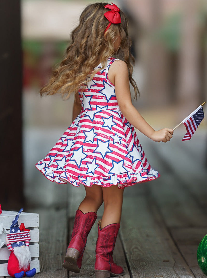 Kids 4th Of July Outfits | Girls Stars & Stripes Ruffle Tank Dress