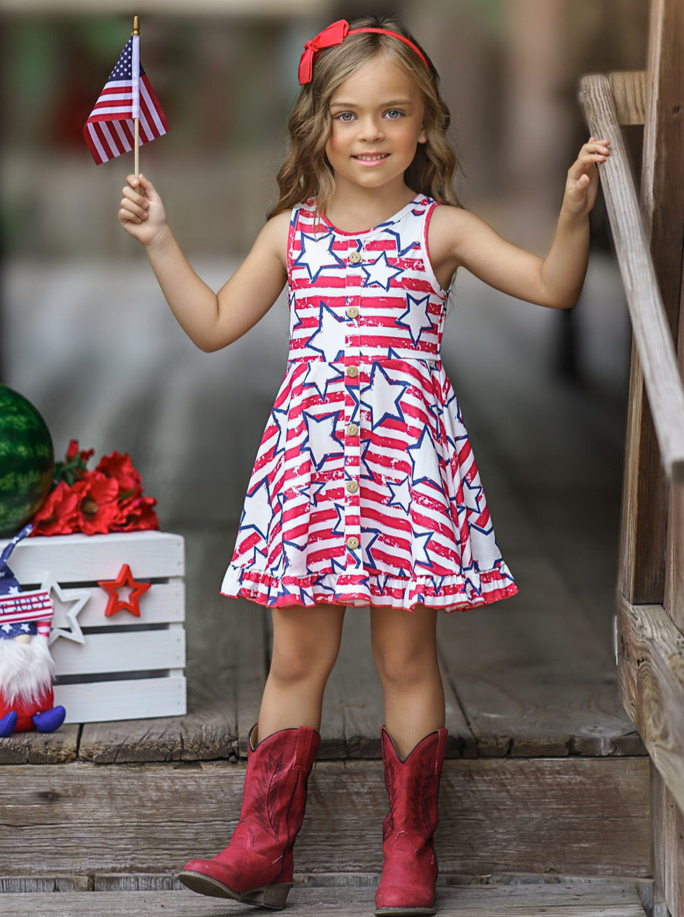 Kids 4th Of July Outfits | Girls Stars & Stripes Ruffle Tank Dress