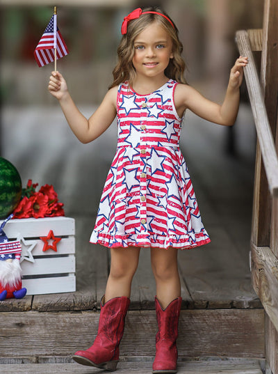 Kids 4th Of July Outfits | Girls Stars & Stripes Ruffle Tank Dress