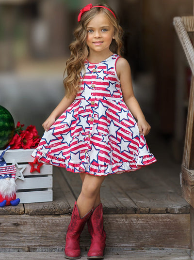 Kids 4th Of July Outfits | Girls Stars & Stripes Ruffle Tank Dress