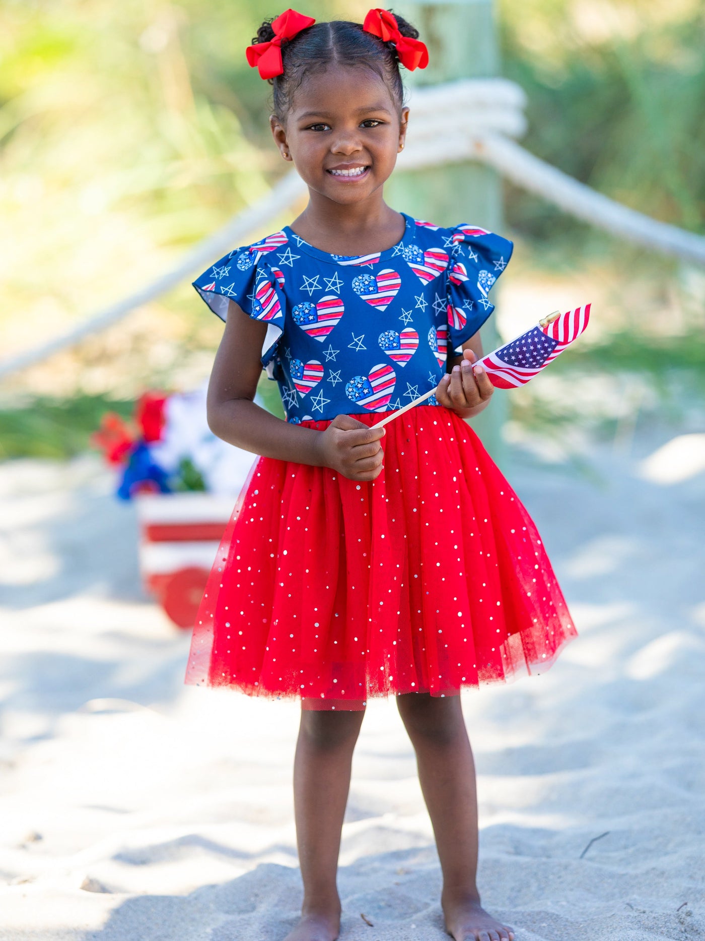 Girls 4th Of July Dresses | US Flag Heart Sequin Sparkle Tutu Dress