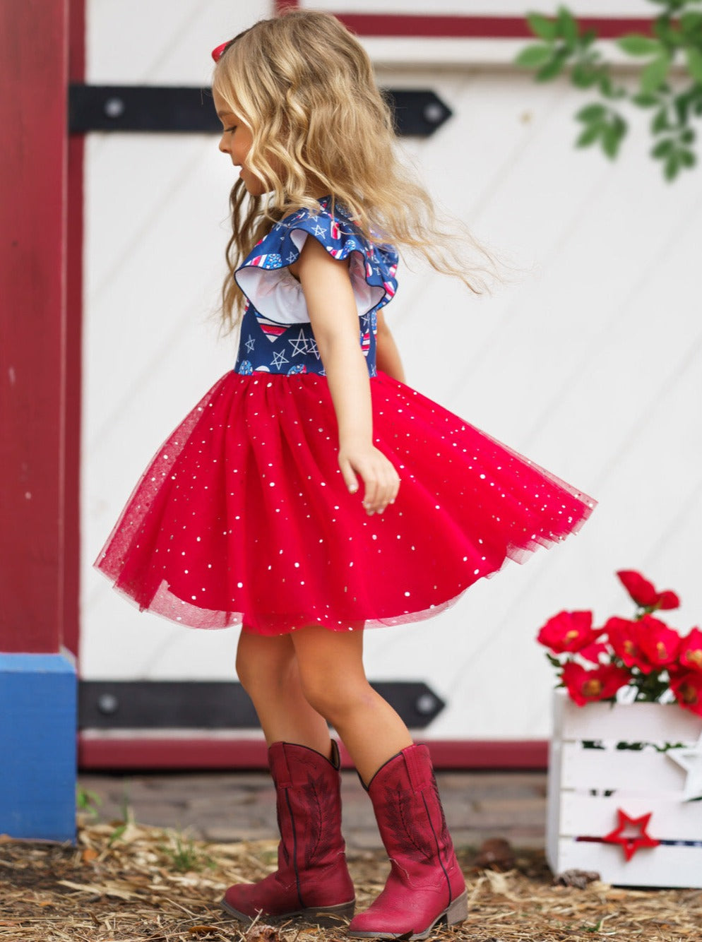 Girls 4th Of July Dresses | US Flag Heart Sequin Sparkle Tutu Dress