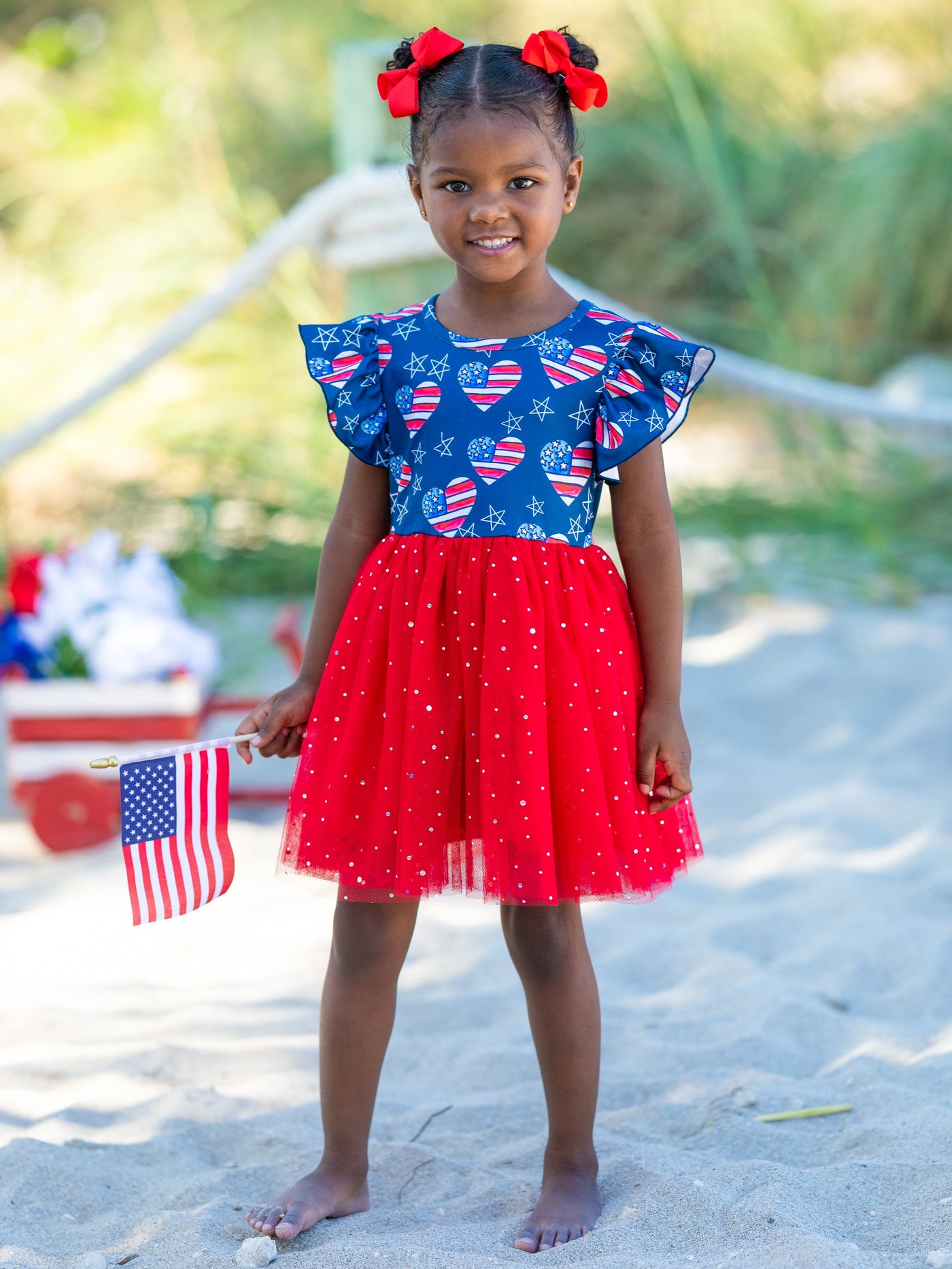 Girls 4th Of July Dresses | US Flag Heart Sequin Sparkle Tutu Dress