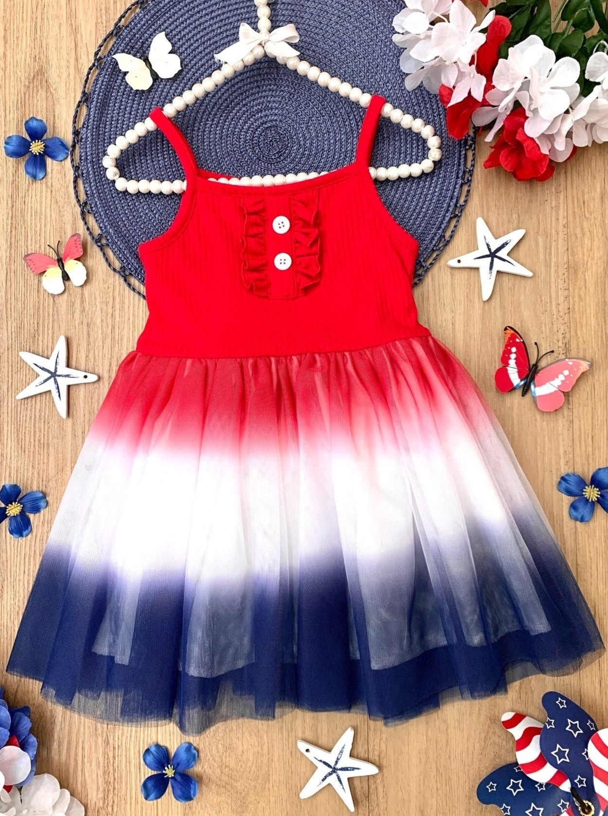Girls 4th of July Casual Dress | Sleeveless Ribbed USA Tulle Dress