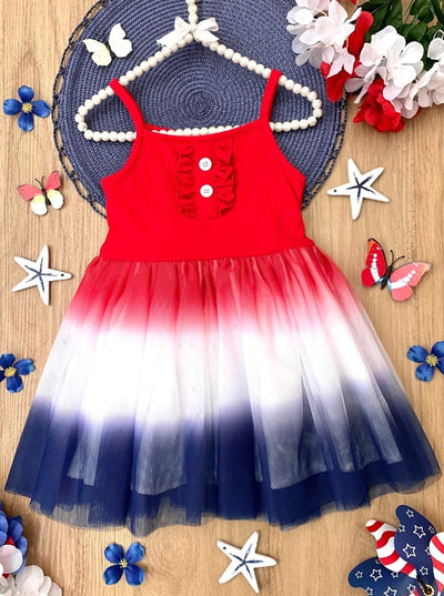 Girls 4th of July Casual Dress | Sleeveless Ribbed USA Tulle Dress