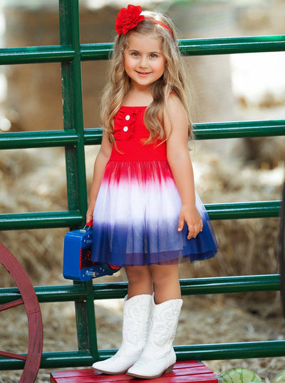 Girls 4th of July Casual Dress | Sleeveless Ribbed USA Tulle Dress