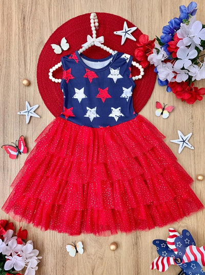 Girls 4th Of July Dresses | Sleeveless Tiered Sparkle Tutu Dress