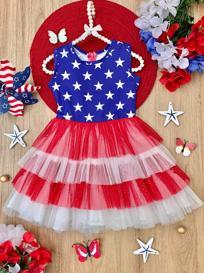 Girls 4th Of July Dresses | Sleeveless USA Flag Tiered Tutu Dress