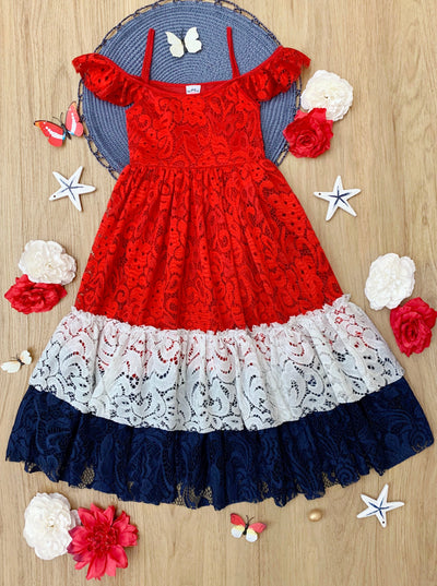 Girls 4th Of July Dresses | Patriotic Cold Shoulder Eyelet Sundress 
