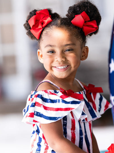 Girls Cold Shoulder Top and Cuffed Denim Shorts Set - Mia Belle Girls