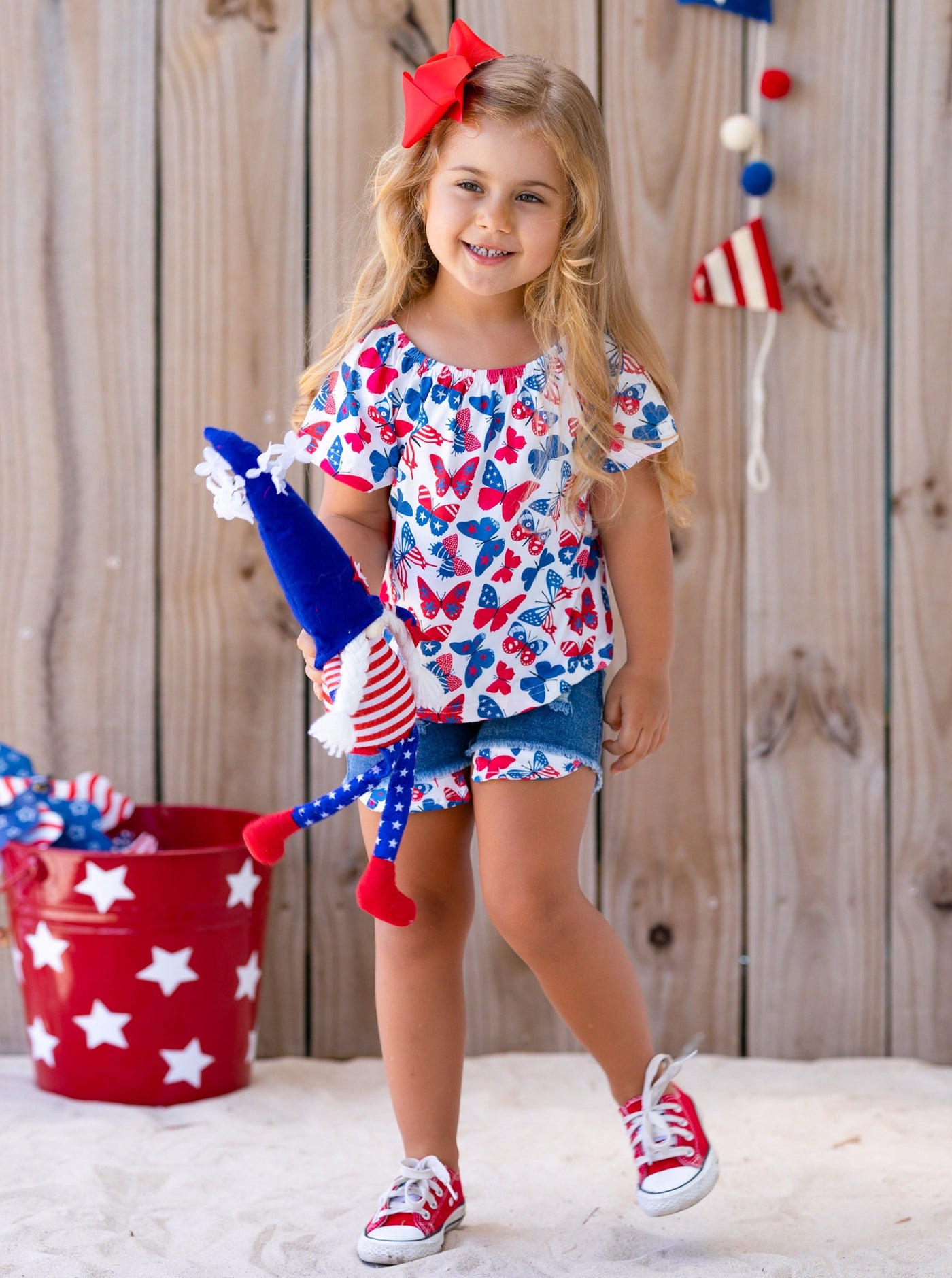 Girls Summer Outfits | Butterfly Top & Distressed Denim Shorts Set