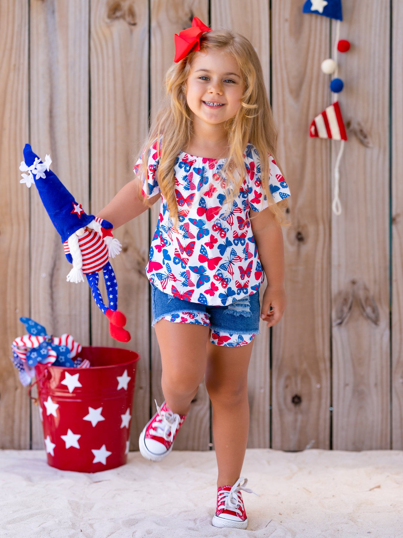 Girls Summer Outfits | Butterfly Top & Distressed Denim Shorts Set